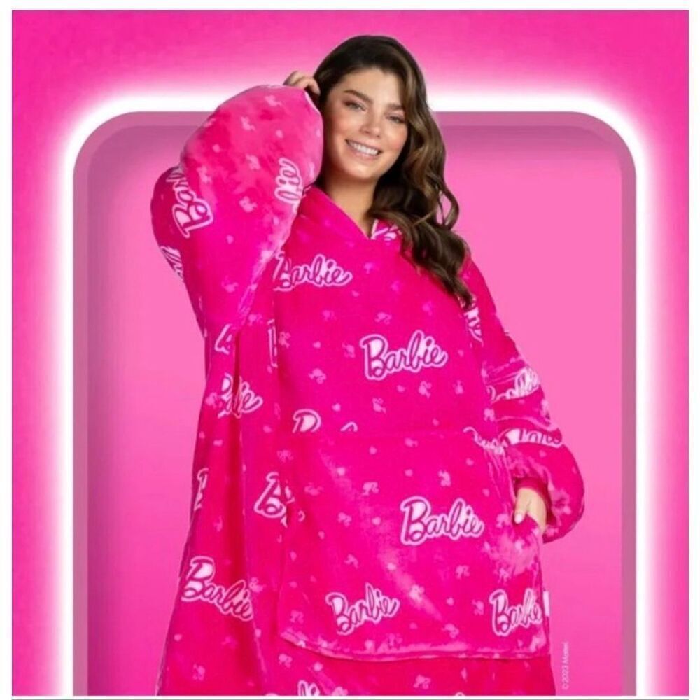 Rare Barbie hot pink oodie pullover Hooded sweatshirt wearable blanket snuggie